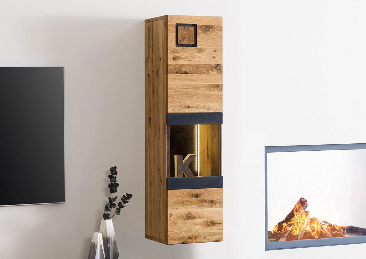 HÄNGEVITRINE Wildeiche 33x33,5x123 natur geölt/lackiert KITZBÜHEL #100 - Braun, Holz (33/123/34cm) - Massivmoebel24
