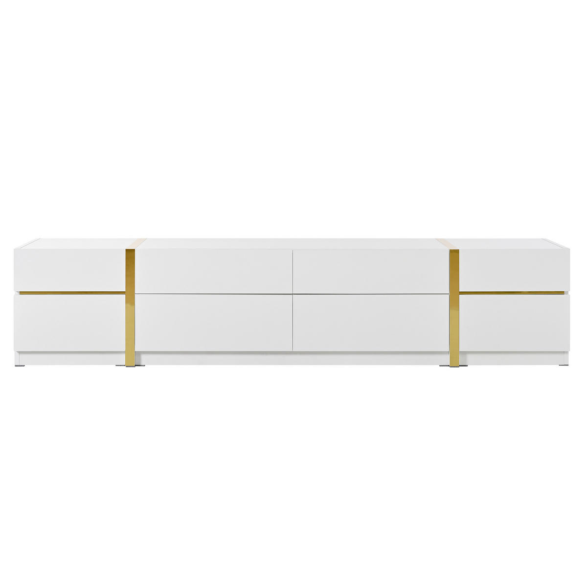 TV-LOWBOARD aus MDF und Spanplatte 180x40x38 cm Weiß mit Hochglanzfront, 4 Schubladen und 2 Türen - Weiß, Holzwerkstoff (180/38/40cm) - IVMEU