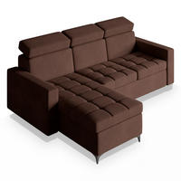 ECKSOFA KAME Braun Plüsch-Stoff mit Schlaffunktion - Braun, Holz (227/168cm) - MASSENO