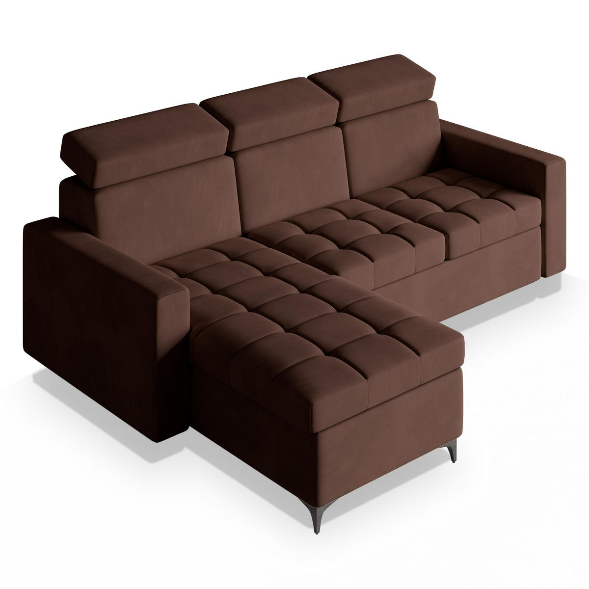 ECKSOFA KAME Braun Plüsch-Stoff mit Schlaffunktion - Braun, Holz (227/168cm) - MASSENO