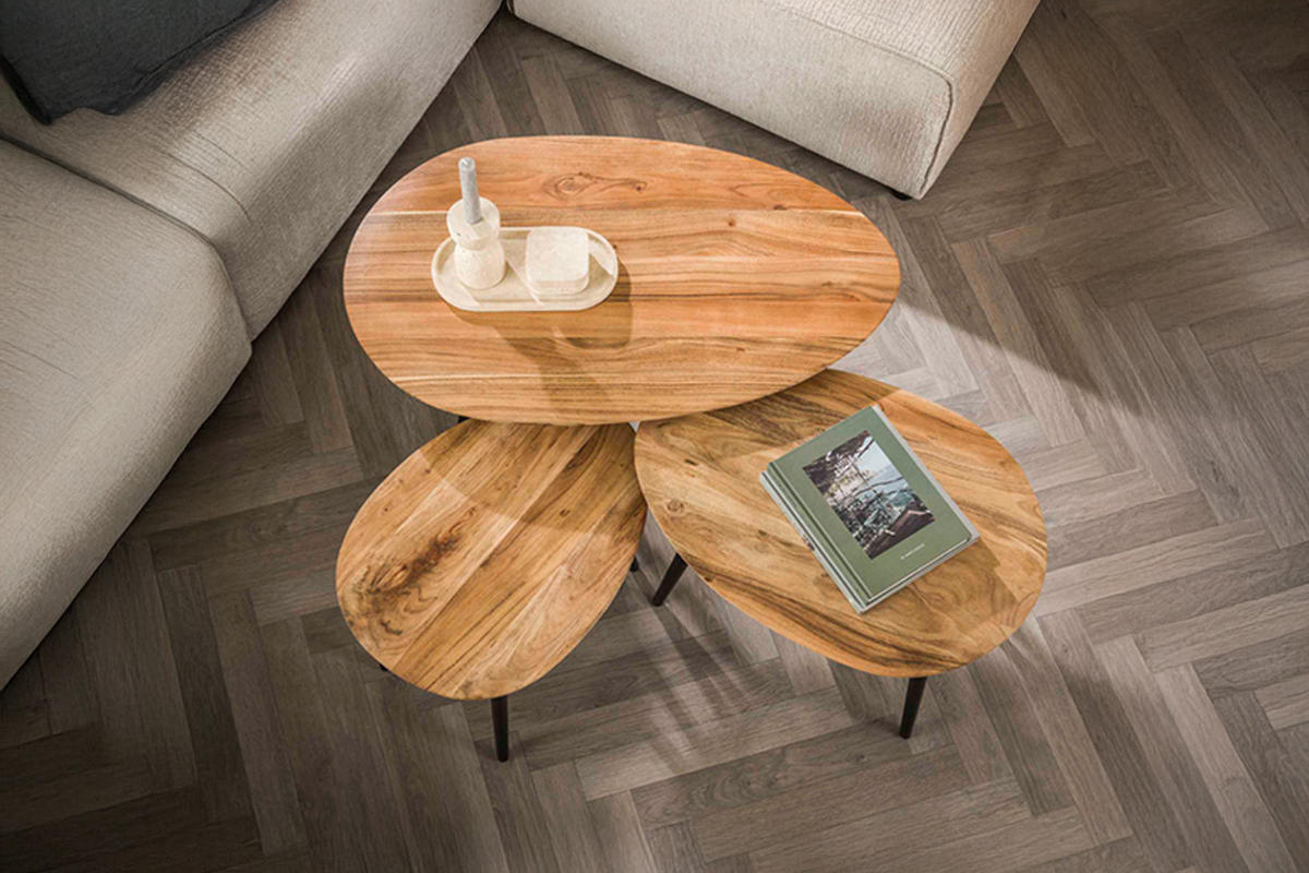 COUCHTISCH-SET PALINA Braun Akazie - Schwarz/Braun, Holz/Metall (90/55/50cm) - KAWOLA
