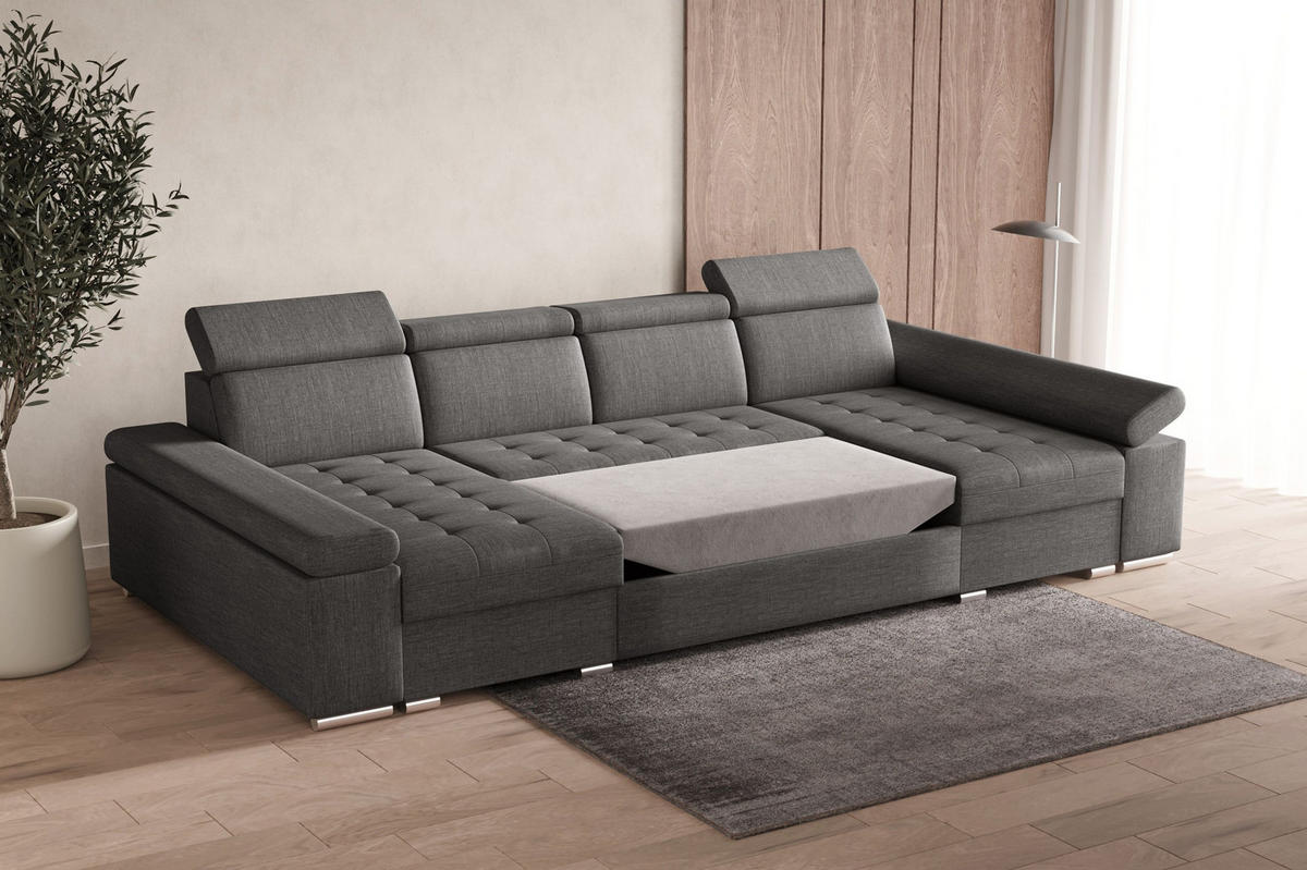WOHNLANDSCHAFT - Ecksofa U - Luka U - Grau (Twist 20) - Grau, Holzwerkstoff (330/94/168cm) - Möblo