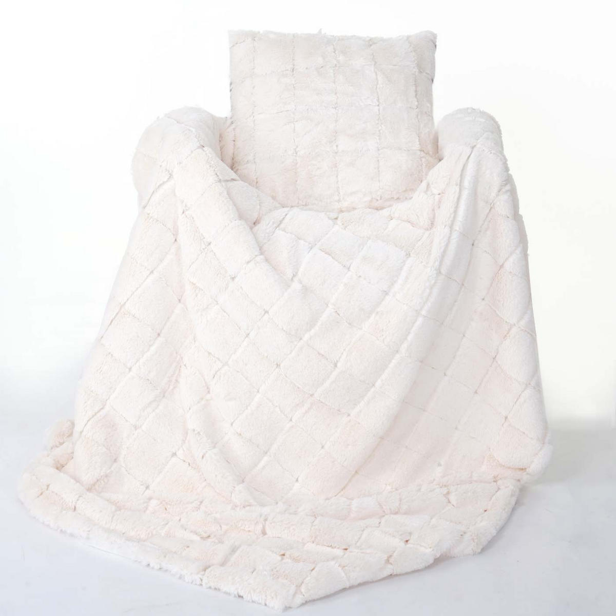 WOHNDECKE + KISSEN KARO 2-tlg. Weiß - Weiß, Textil (150/120cm) - MCW