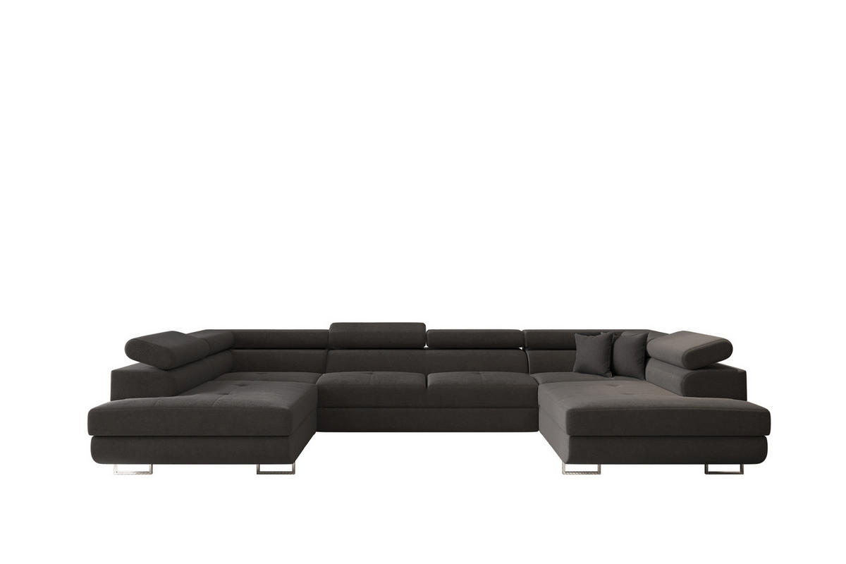 ECKSOFA Falio U-förmiges mit Schlaffunktion und Kopfstützen Velours Graphit - Graphitfarben, Holz/Textil (202/345cm) - Kaiser Möbel