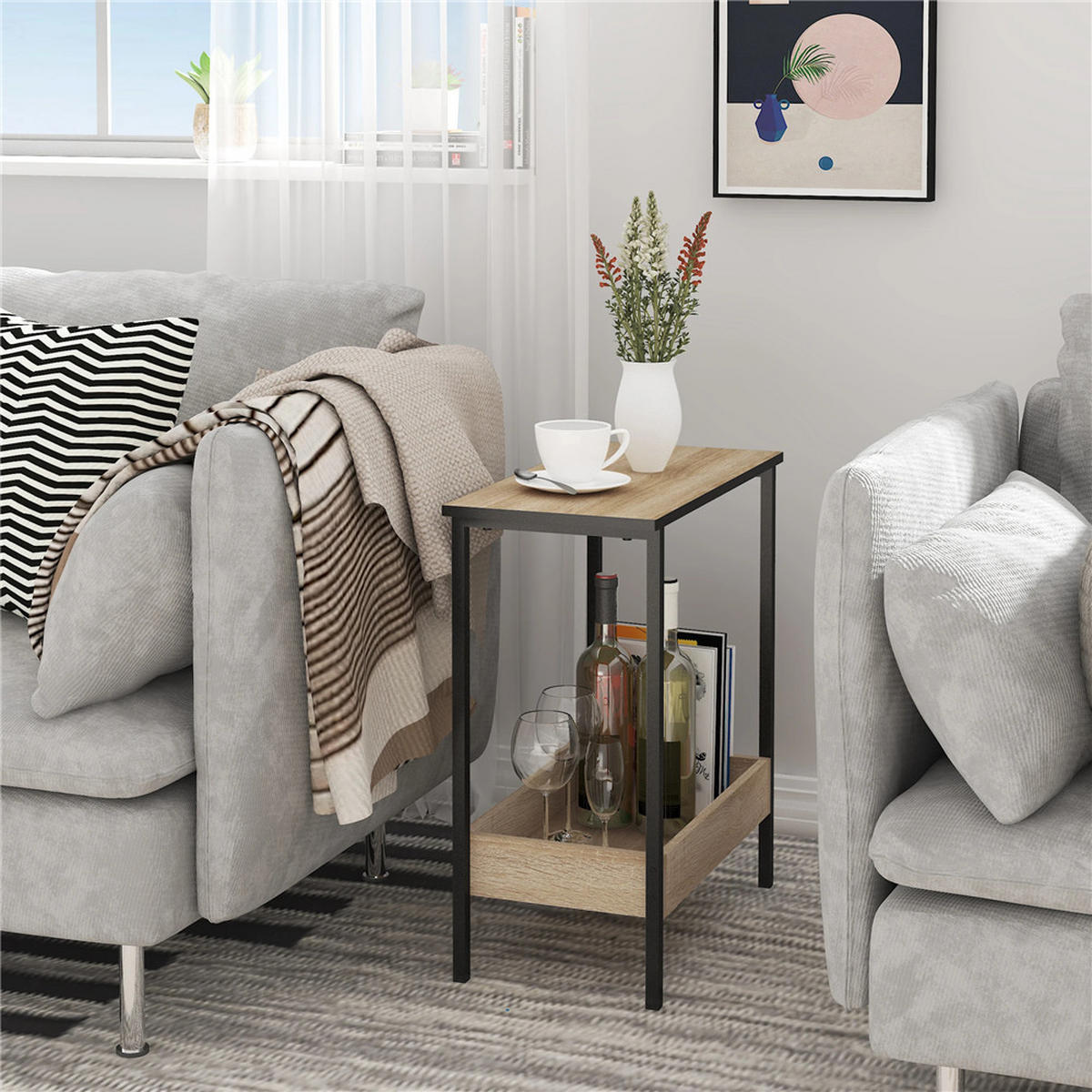 BEISTELLTISCH 2 Regale Stauraum modern Sofa Tisch Helle Eiche - Hellbraun, Holz (25/50/55cm) - Kaket