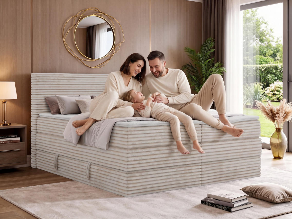 BOXSPRINGBETT TILION KING 140/200 - Braun Cord - Topper Visco - H3 - Schwarz/Braun, Kunststoff/Textil (140/200cm) - MKS