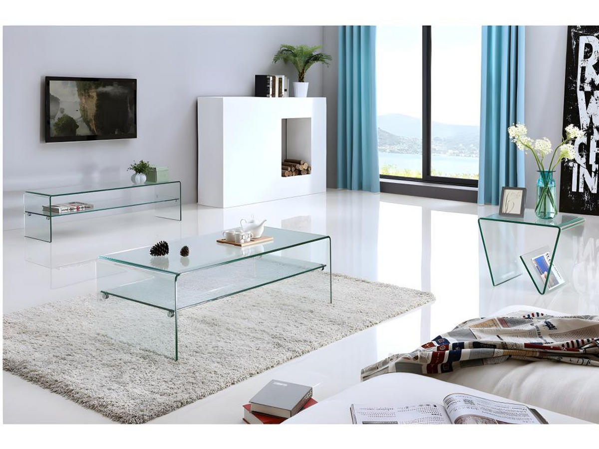COUCHTISCH - Glas - STILEOS - Transparent, Glas (120/60/43cm) - Vente-Unique