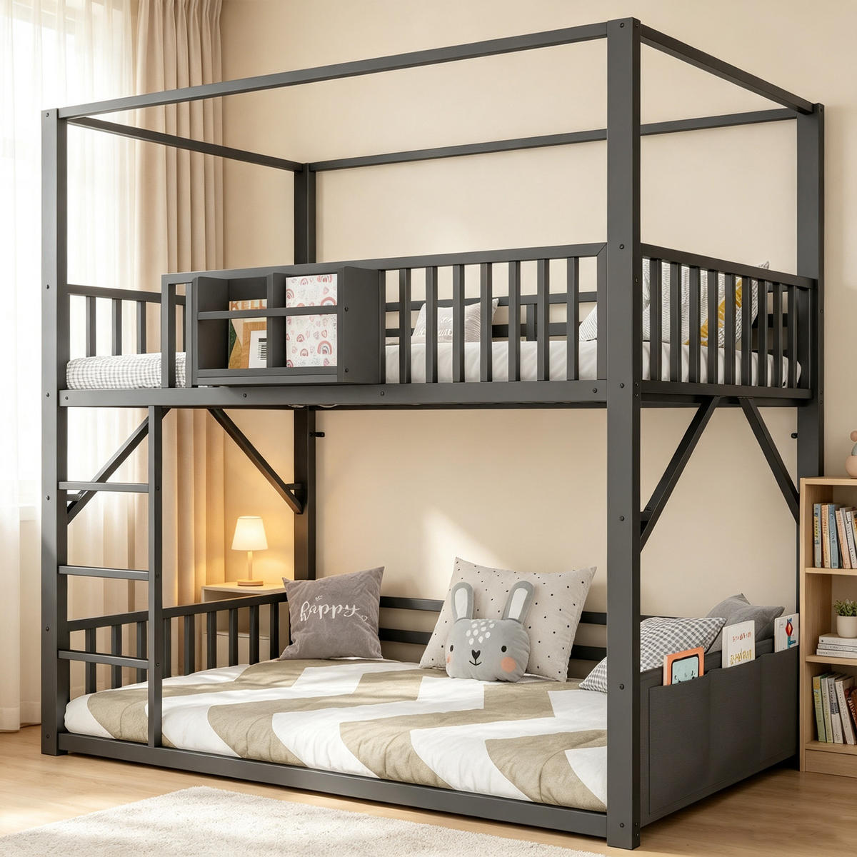 METALL-ETAGENBETT 90 x 200 cm mit Dachkonstruktion, Schwarz - Schwarz, Metall (90/200cm) - FLIEKS