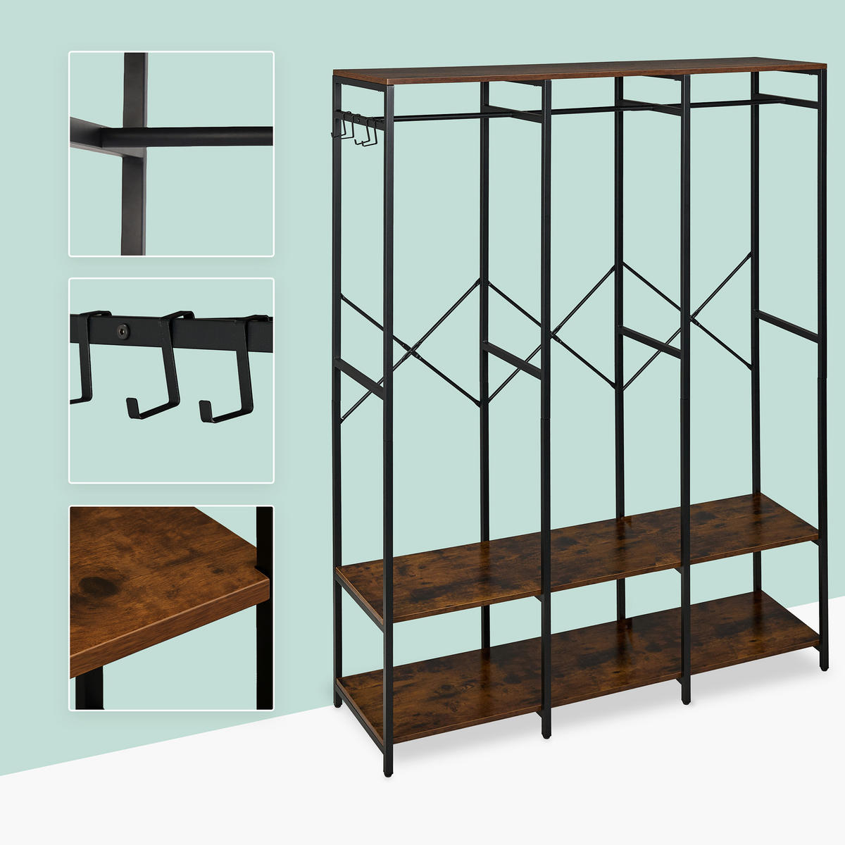 GARDEROBE - Schwarz, Holzwerkstoff/Metall (141/180/40cm) - Relaxdays