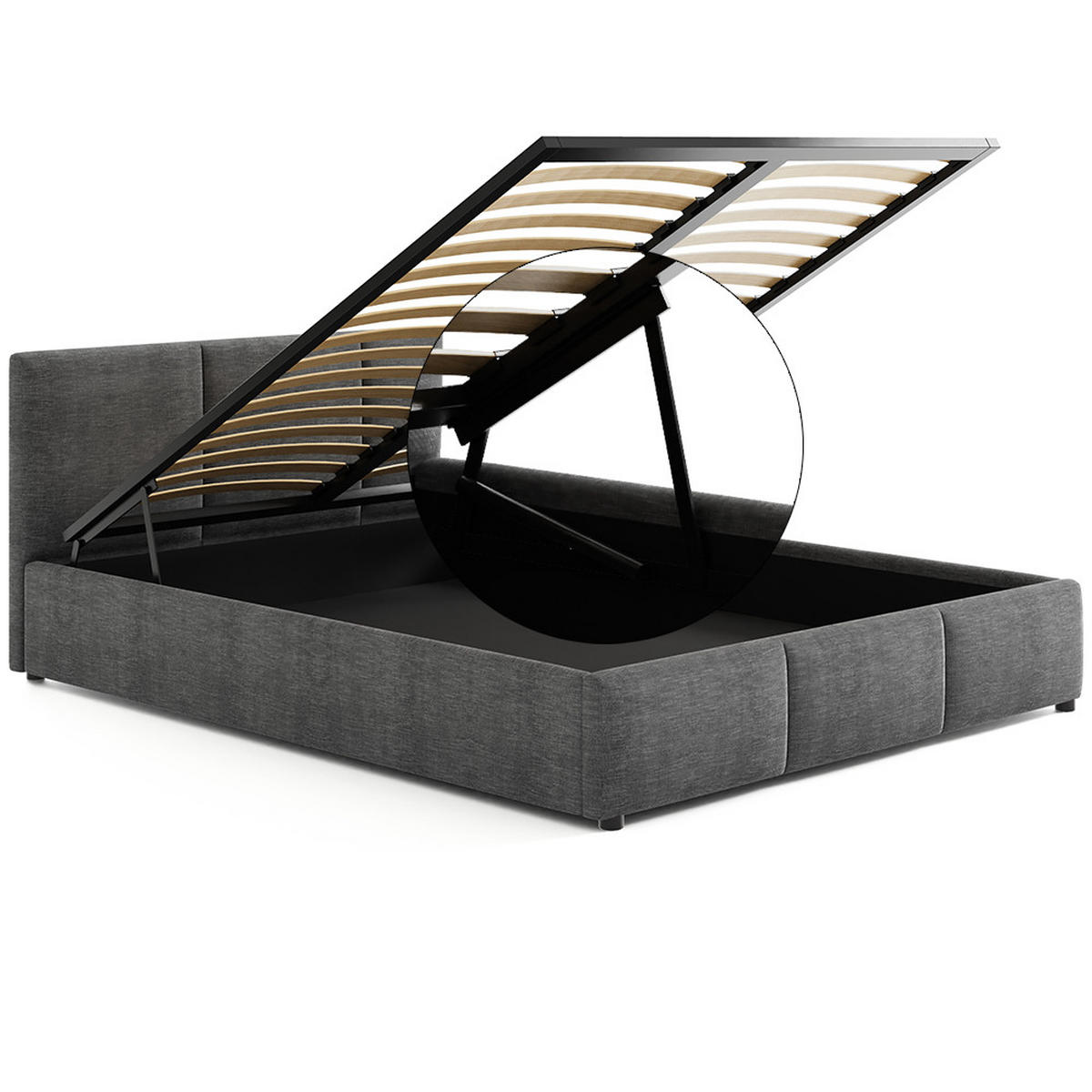 POLSTERBETT 160×200 cm mit Bettkasten und Lattenrost Nela 028-45 Graphit Dunkelgrau Geflochten - Dunkelgrau, Holz/Metall (160/200cm) - Jana