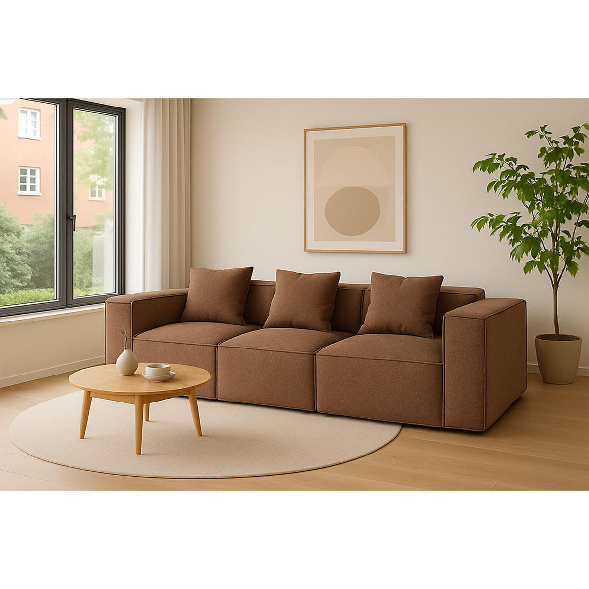 3-SITZER-SOFA Box Stoff Beige - Beige, Textil (256/65/92cm) - ebuy24