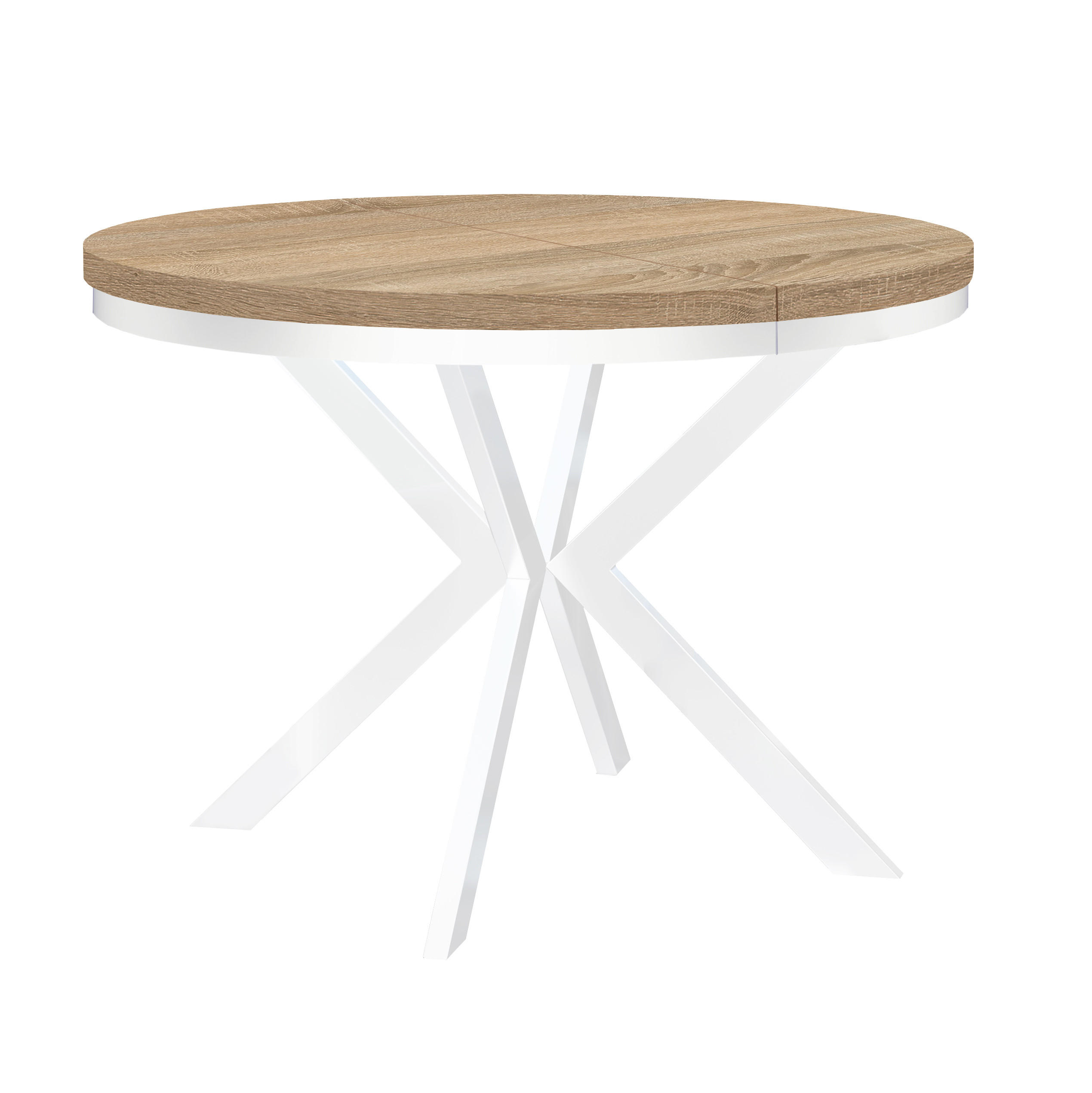 ESSTISCH Runder ENDIK mit Ring-Gestell und Metallbeinen, Durchmesser: 90/140 cm, Farbe: Eiche Sonoma/Weiß - Weiß/Sonoma Eiche, Metall (140/90/77cm) - Dekori_Interiors