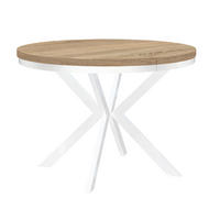 ESSTISCH Runder ENDIK mit Ring-Gestell und Metallbeinen, Durchmesser: 90/140 cm, Farbe: Eiche Sonoma/Weiß - Weiß/Sonoma Eiche, Metall (140/90/77cm) - Dekori_Interiors