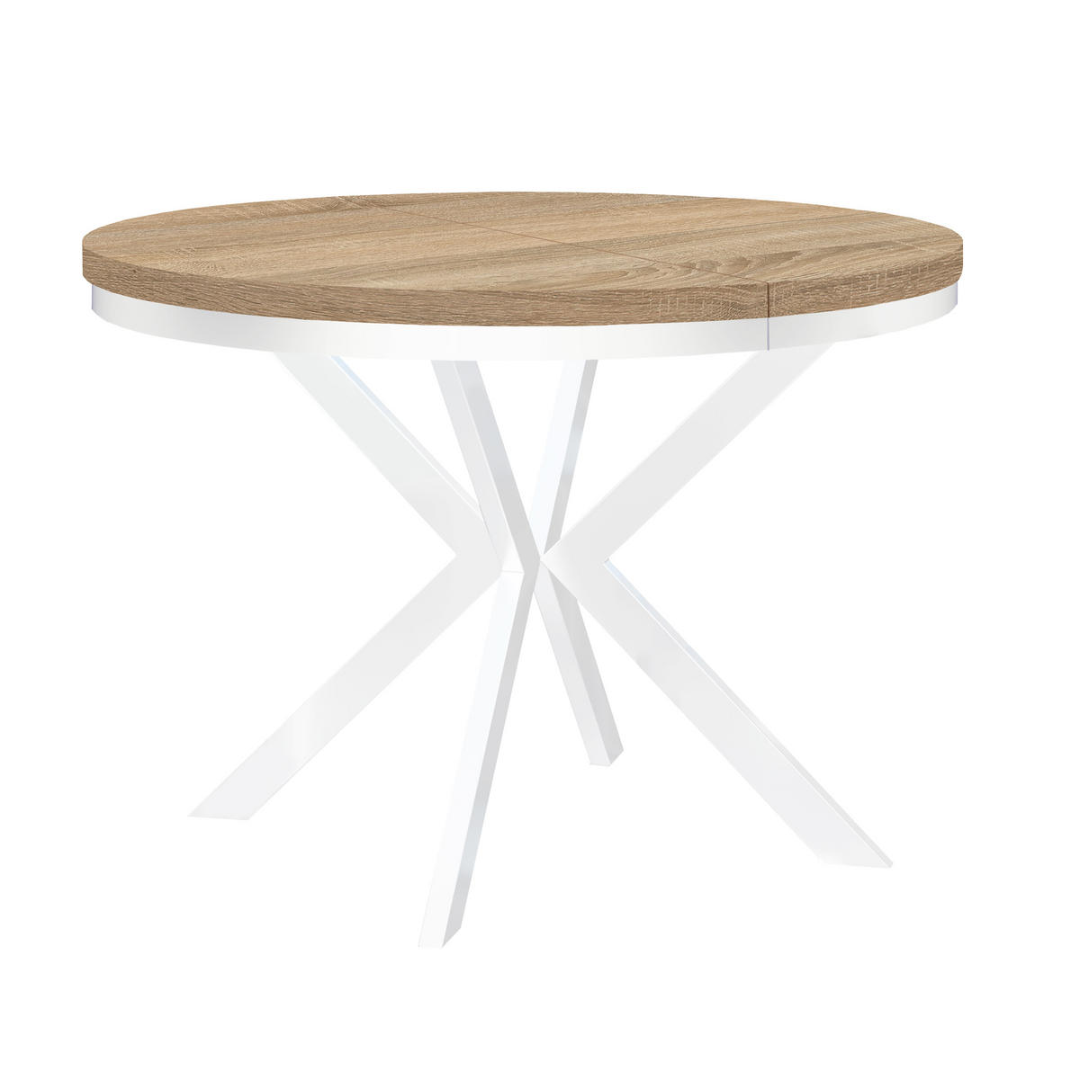 ESSTISCH Runder ENDIK mit Ring-Gestell und Metallbeinen, Durchmesser: 90/140 cm, Farbe: Eiche Sonoma/Weiß - Weiß/Sonoma Eiche, Metall (140/90/77cm) - Dekori_Interiors