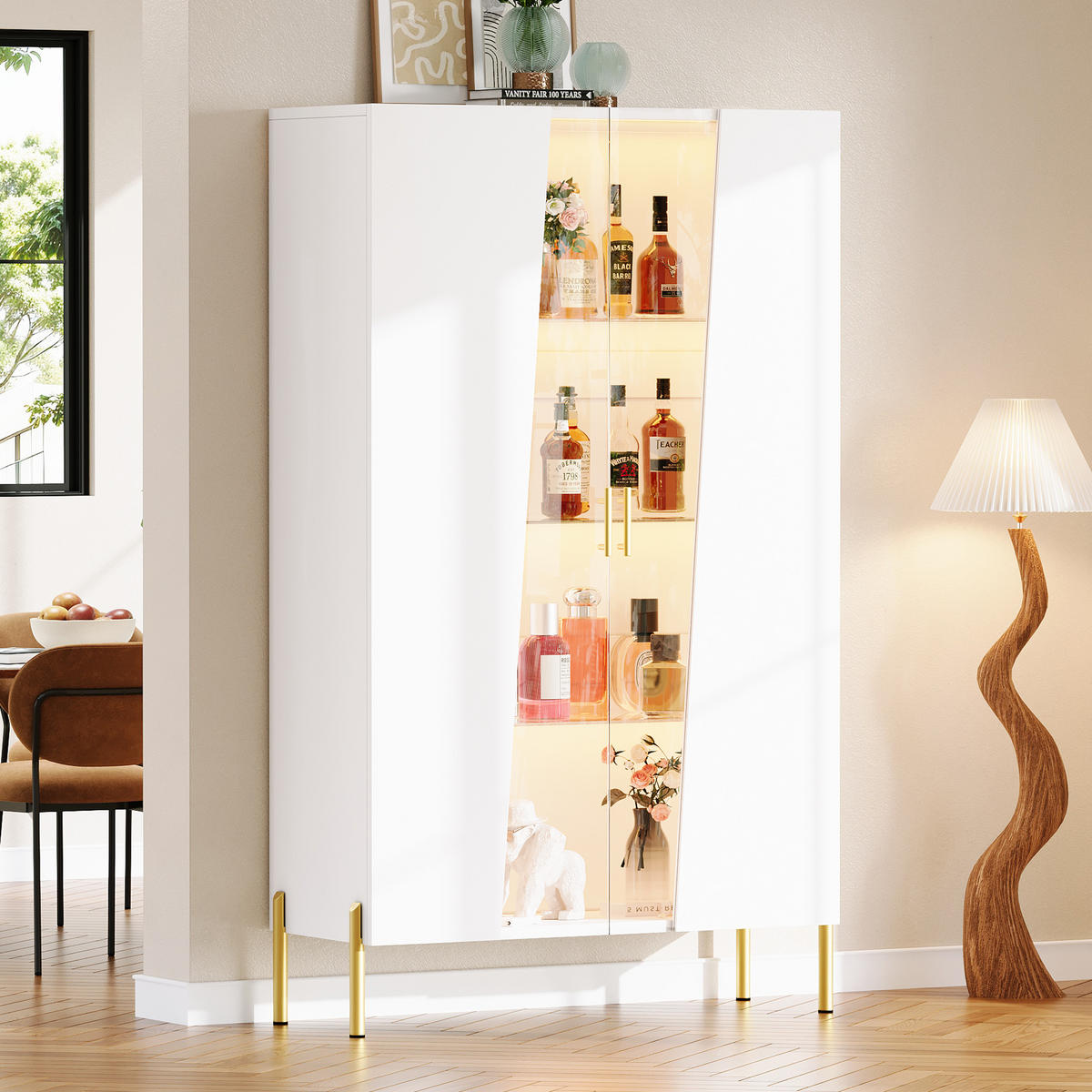 VITRINE 72x40x145 cm mit LED und Glastür - Weiß, Holzwerkstoff (72/145/40cm) - FLIEKS