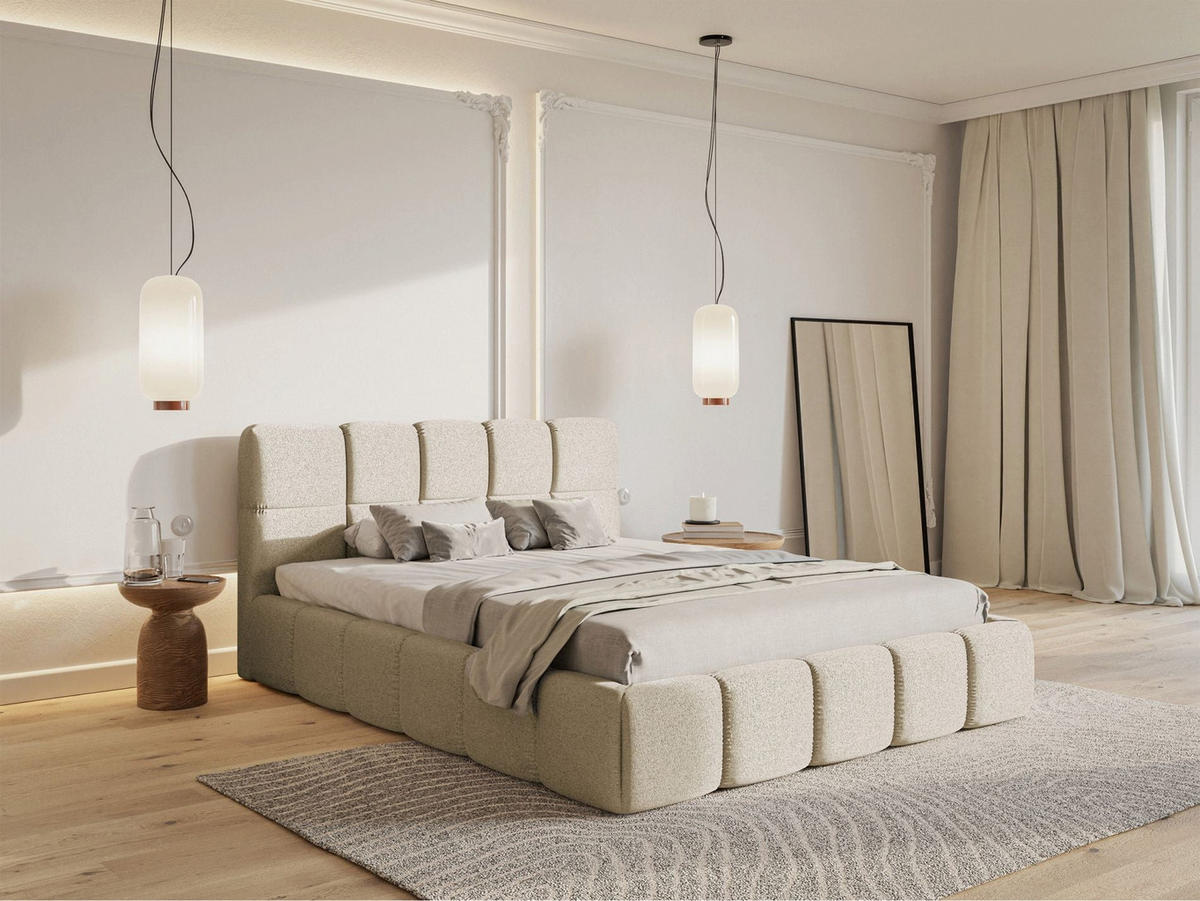 POLSTERBETT Cloudy Hellbeige Chenille, Bettkasten & Lattenrost, 120x200 cm - Ecru/Schwarz, Kunststoff/Textil (120/200cm) - Selsey