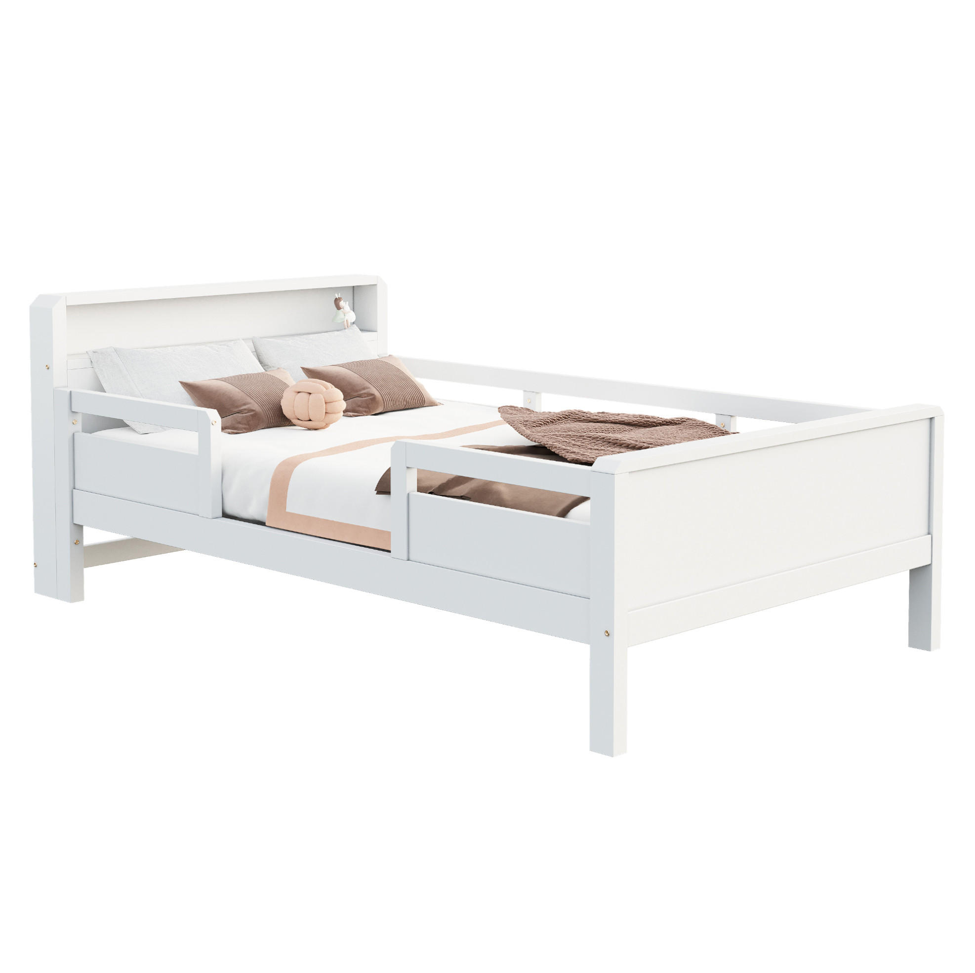 KINDERBETT 90/200 cm Weiß aus Kiefernholz mit LED-Beleuchtung und USB-/Type-C - Weiß, Holz (90/200cm) - Flora Grace