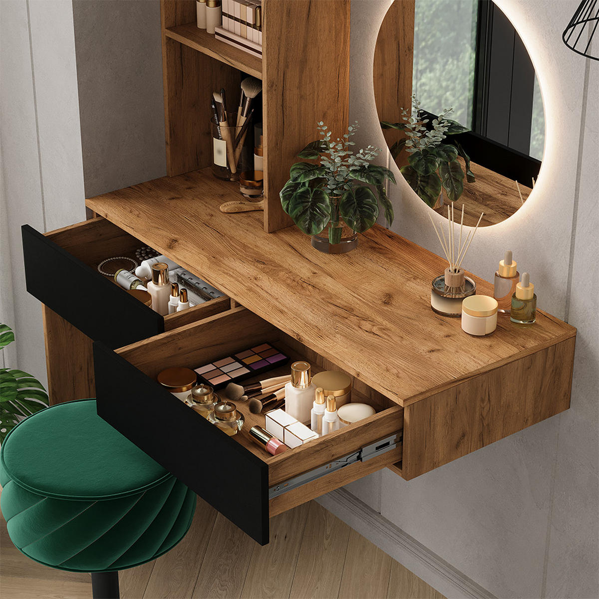 TOALETNÍ STOLEK Melora Dub/černá - barva dubu, kompozitní dřevo (100/155/40cm) - Vicco