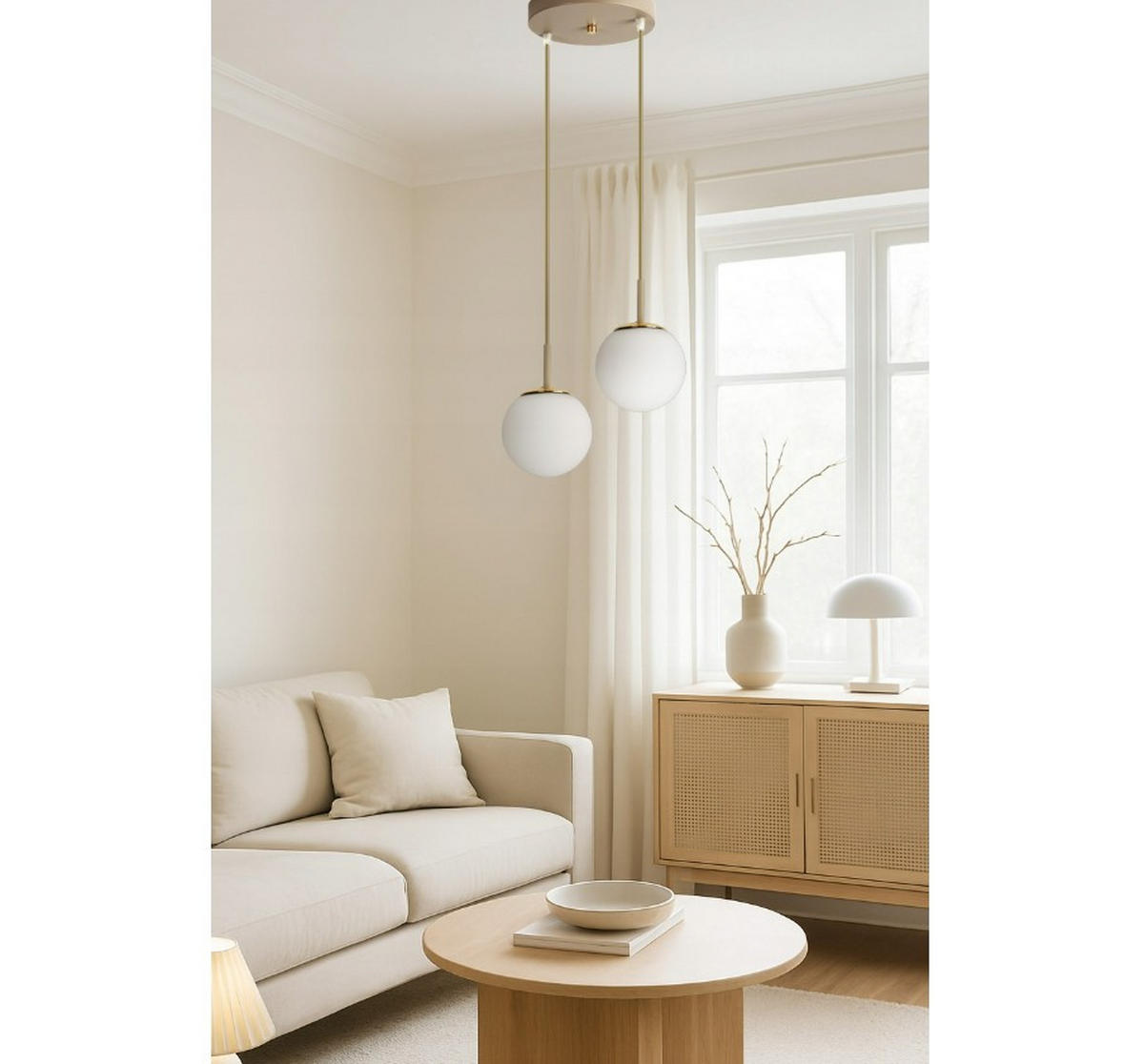 PENDELLEUCHTE ECRU II - Beige/Goldfarben, Glas/Metall (30/30/100cm) - kiki design