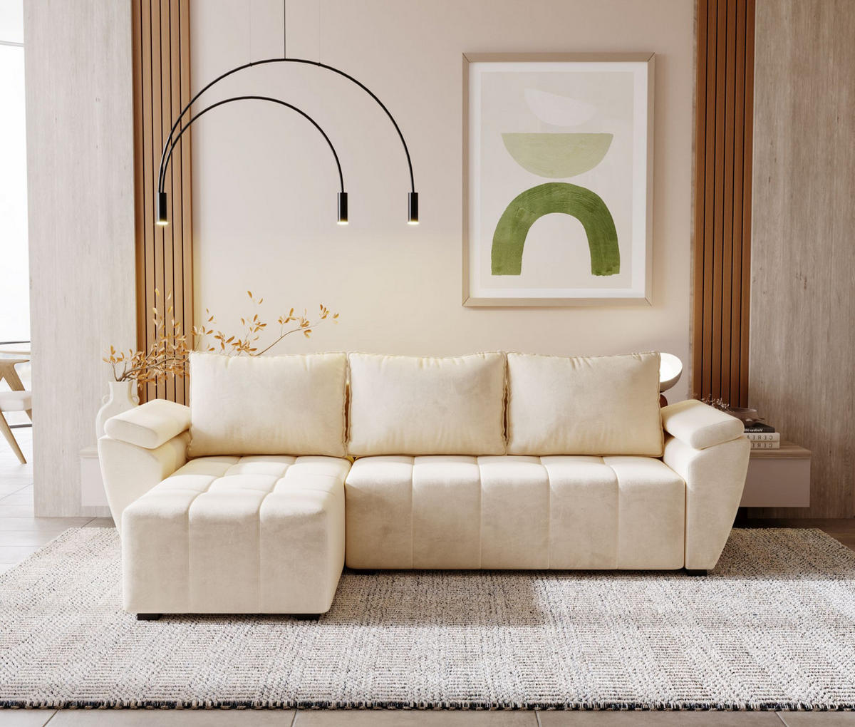 ECKSOFA ZEUS L Monolith 02 Links mit Schlaffunktion - Beige, Textil (251/140cm) - Bedante