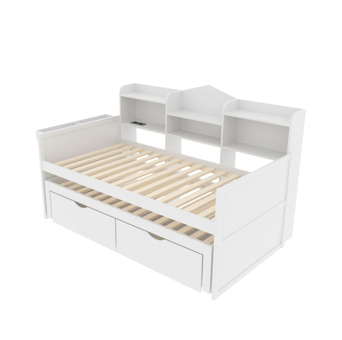 JEDNOLŮŽKO 90/200 cm bílé z dřeva s výsuvným lůžkem USB zásuvkou a úložným prostorem - bílá, dřevo (90/200cm) - OKWISH