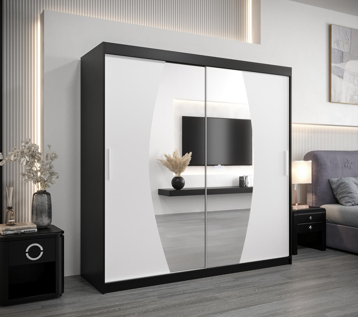 SCHWEBETÜRENSCHRANK 200/200/62 2-türig - Silberfarben/Schwarz, Holz/Kunststoff (200/200/62cm) - Abiks Möbel