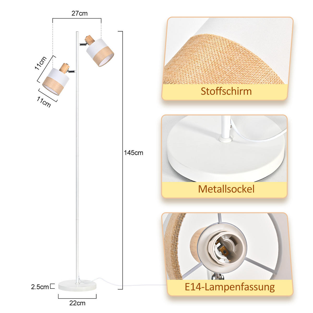 STEHLAMPE Luminar 27/22/146 cm - Weiß, Metall (27/22/145cm) - ZMH