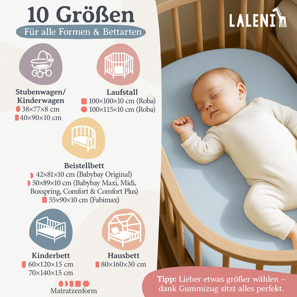 SPANNBETTLAKEN für Beistellbett & Stubenwagen – 100% Baumwolle, Atmungsaktiv & Weich, 50x89x10 cm, Hellblau - Hellblau, Textil (50/89cm) - Laleni