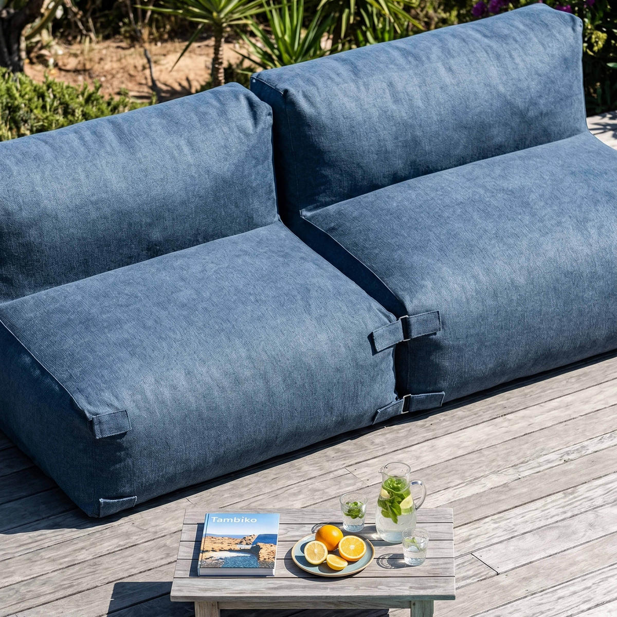 GARTENSOFA mit 2 Sitzplätzen, Pazifikblau - Blau, Textil - Oviala
