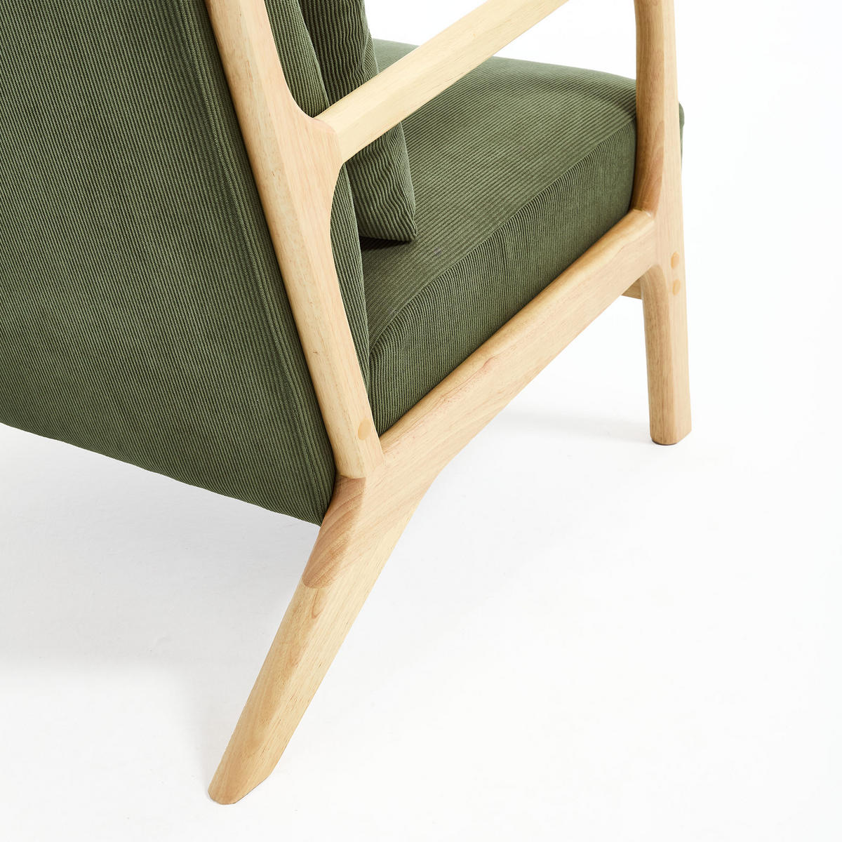 VINTAGE-SESSEL Marie aus skandinavischem Cord und Holz in Khaki - Akaziefarben/Grün, Holz/Textil (65/74/84cm) - Sicaan
