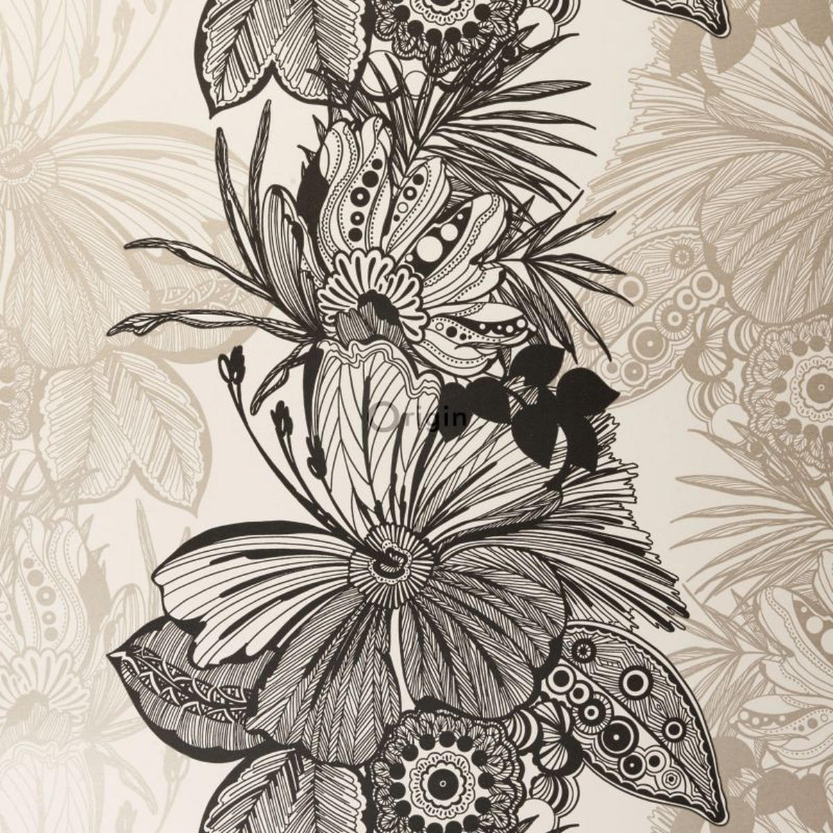 TAPETE Blumen 52 cm x 10.05 m - Schwarz, Papier (52/1000cm) - Origin Wallcoverings