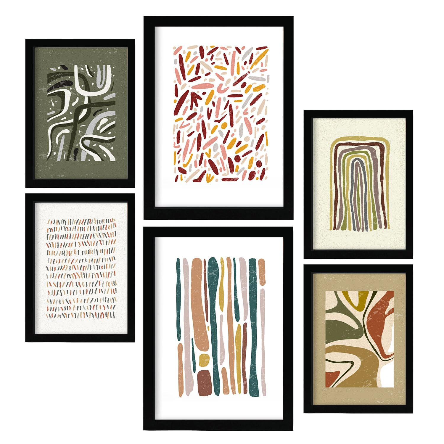 POSTER Set Mit 6 Drucken Von Muster 2 In Der Sammlung Von Ethnischenabzügen Dekorative Rahmen Für Ihr Zuhause Wandkunstdruck A3 & A4 Schwarzer Rahmen - Schwarz, Papier (29/3cm) - Nacnic