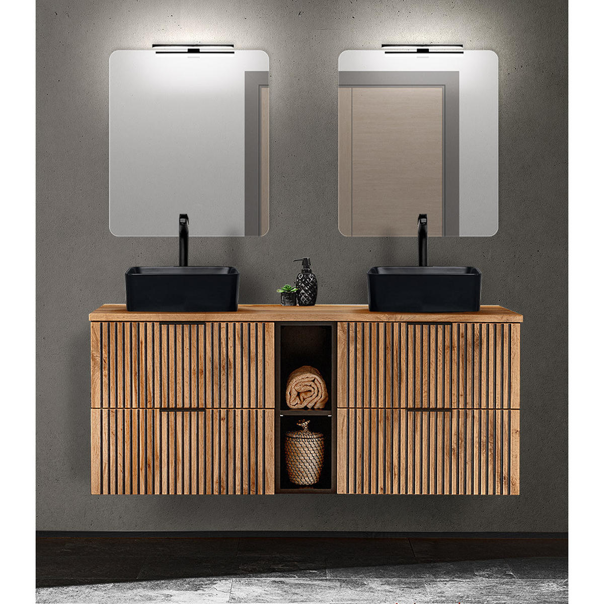 BADMÖBEL-SET 3-TLG. Xanten-56 - Braun, Holzwerkstoff (141/200/47cm) - Lomado