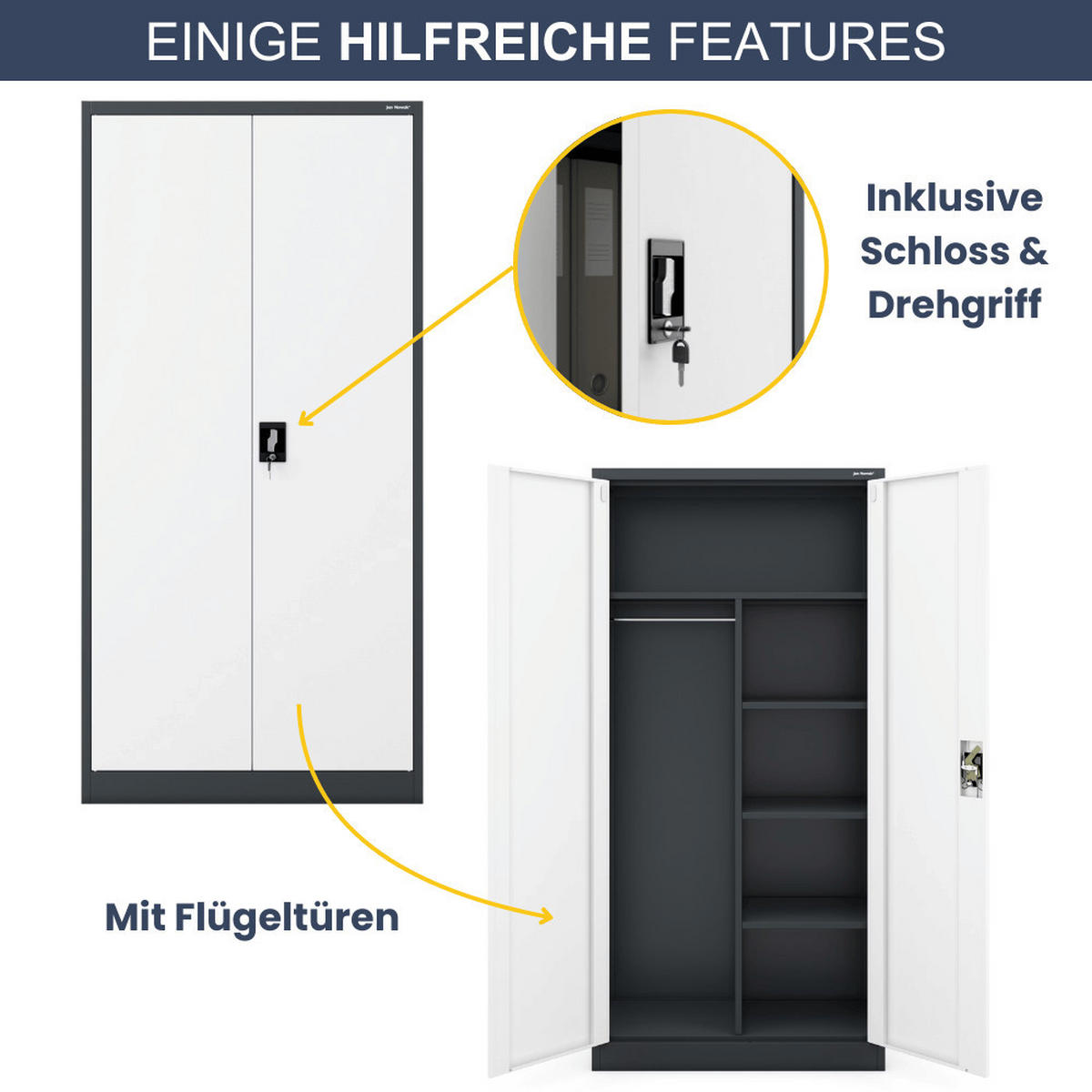 MEHRZWECKSCHRANK Metall abschließbar REKL 185x90x45cm Anthrazit-Weiß - Anthrazit, Metall (90/185/45cm) - DELUKE