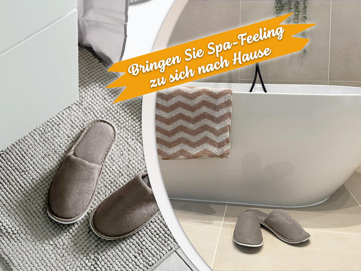 FROTTIERSLIPPER, 10er-Set, Universalgröße, 100% Polyester, Braun - Grau, Textil (5/1/29cm) - Zollner