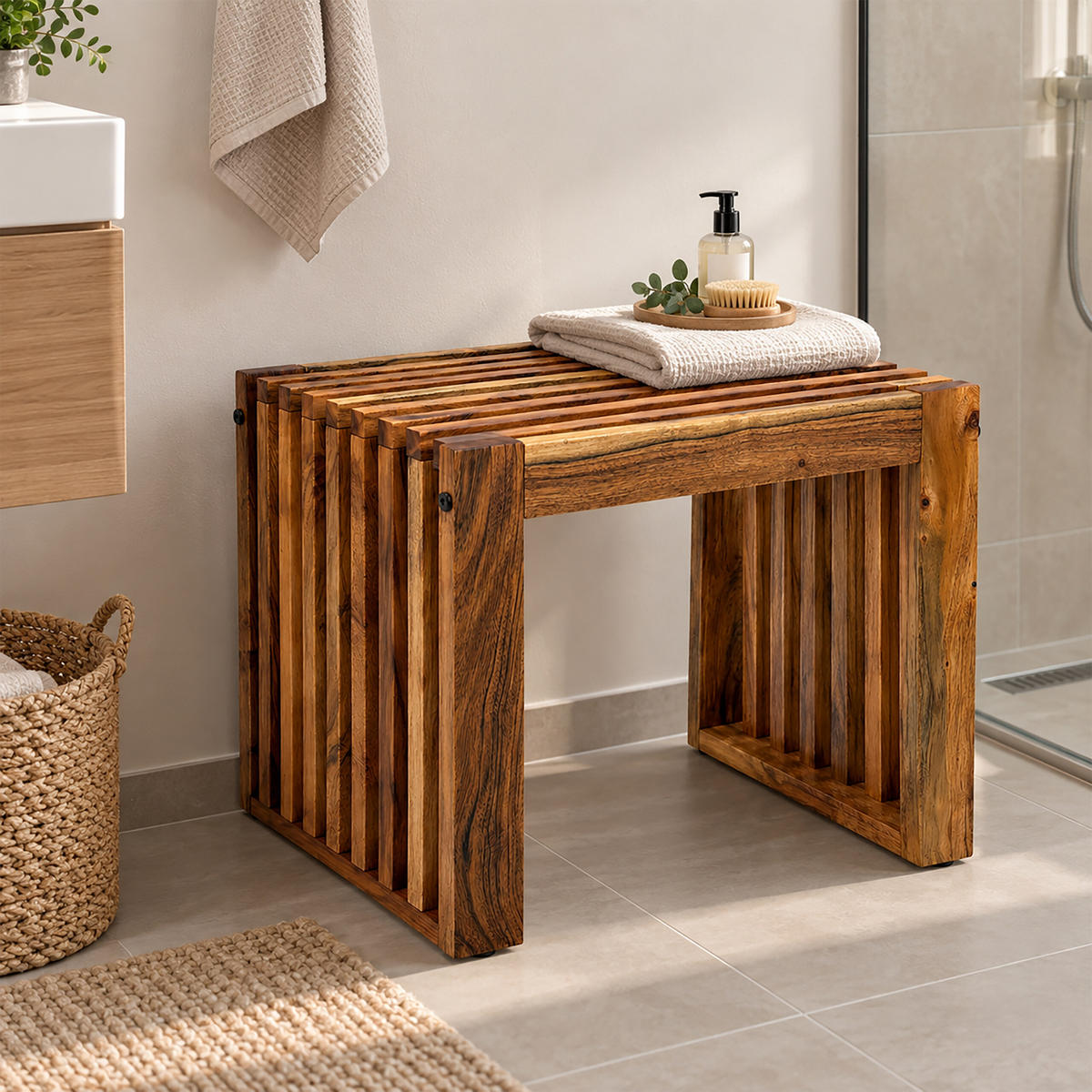SITZBANK Natur Akazienholz geölt XL 90 cm - Braun, Holz (90/43/33cm) - Relaxdays
