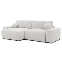 ECKSOFA Puffy mit Schlaffunktion und Bettkasten - besonders weich und puffig aus Creme Webstoff - Ottomane links - Creme/Schwarz, Holz/Kunststoff (138/266cm) - S-Style Möbel