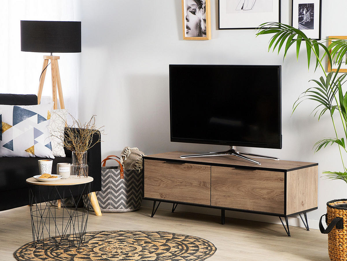 TV-MÖBEL Hellbraun, Schwarz HALSTON 40/120/46 cm - Hellbraun, Holzwerkstoff (120/46/40cm) - Beliani