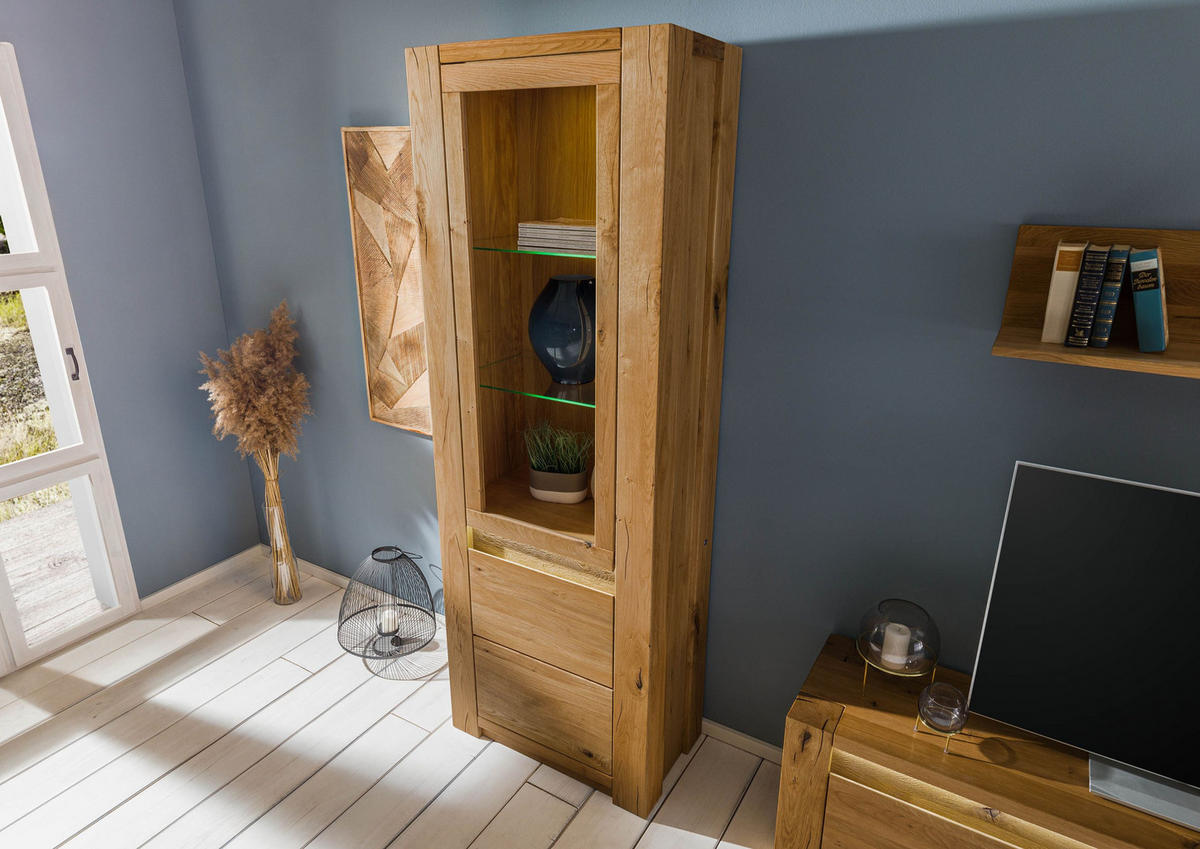 VITRINE Wildeiche 73x40x205 braun geölt KENT #301 - Dunkelbraun, Holz (73/205/40cm) - Massivmoebel24