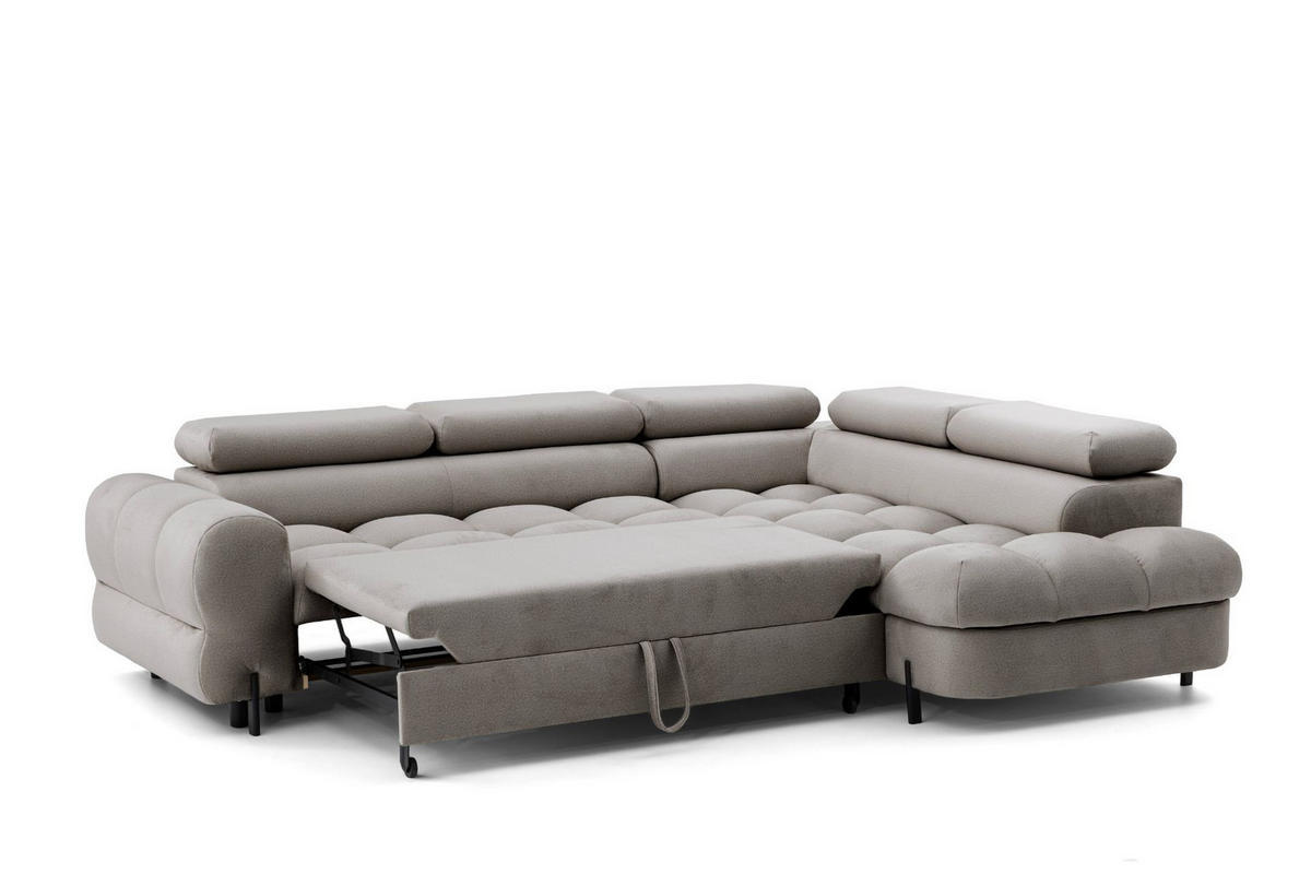 ECKSOFA BOWL L Rechts mit Schlaffunktion 125x195 Velours Beige - Beige/Schwarz, Holz/Textil (195/260cm) - Muffo
