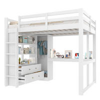 HOCHBETT 140/200 cm in Weiß mit 2 Schubladen, Regal, LED und USB Massivholz & MDF - Weiß, Holz/Holzwerkstoff (140/200cm) - CHICFURN