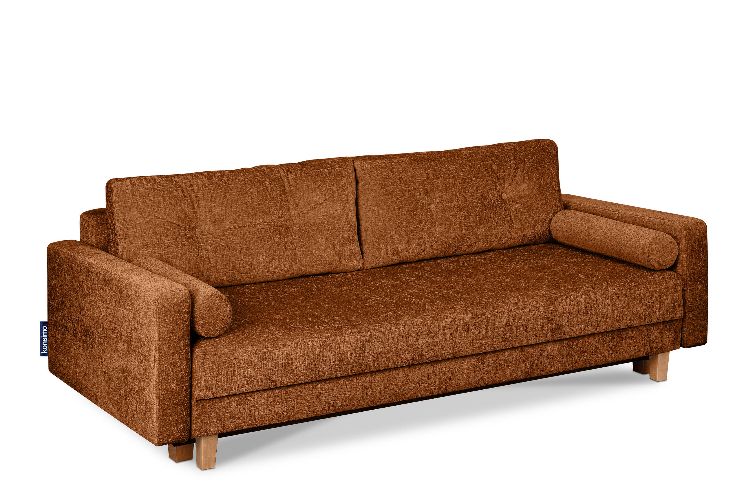 3-SITZER-SCHLAFSOFA ERISO mit weiche Sitzfläche und hohe Rückenlehne, Chenille-Stoff, rot - Rot/Braun, Textil (220/80/100cm) - KONSIMO®