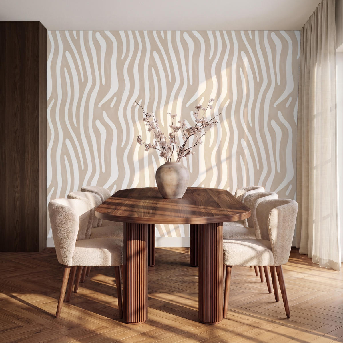 TAPETE - Abstrakt - Zebra - Beige - 260x220 cm - Beige, Papier (260/220cm) - OnlyWow
