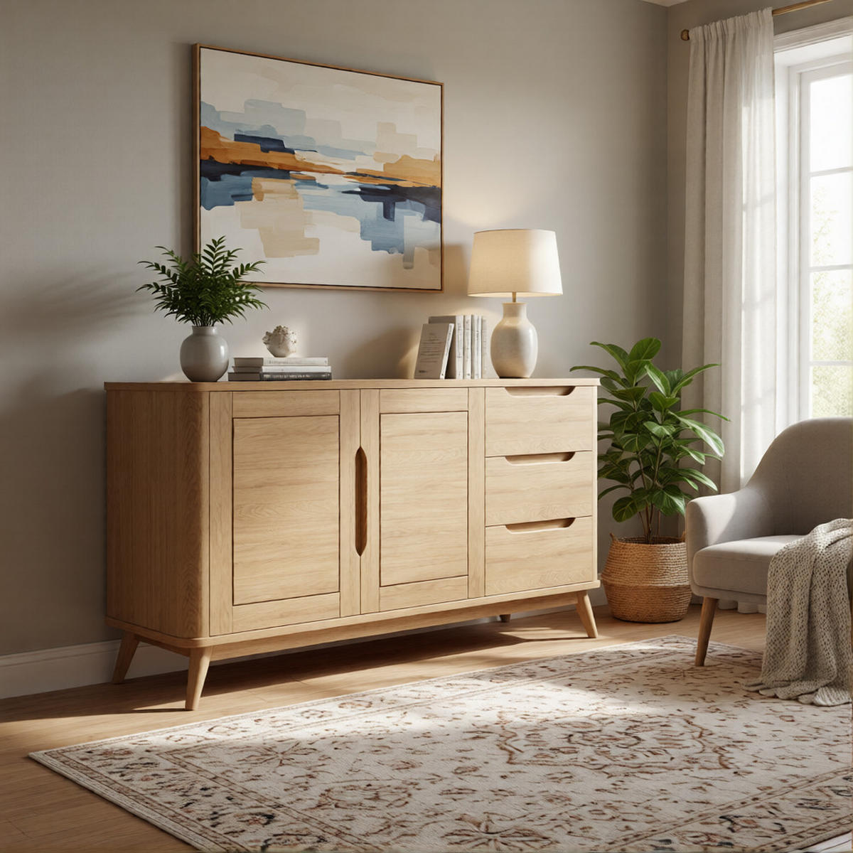 SIDEBOARD Nora, Natur Massiveiche - Beige, Holz (45/80/150cm) - WOODEK