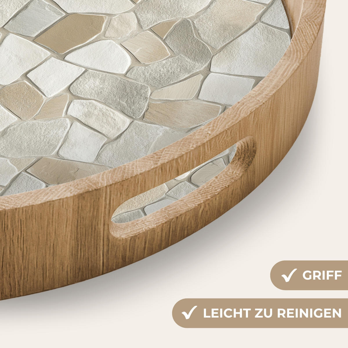 TABLETT - Mosaik - Steine - Beige - 40x40 cm - Beige, Holz (40/5/5cm) - OnlyWow