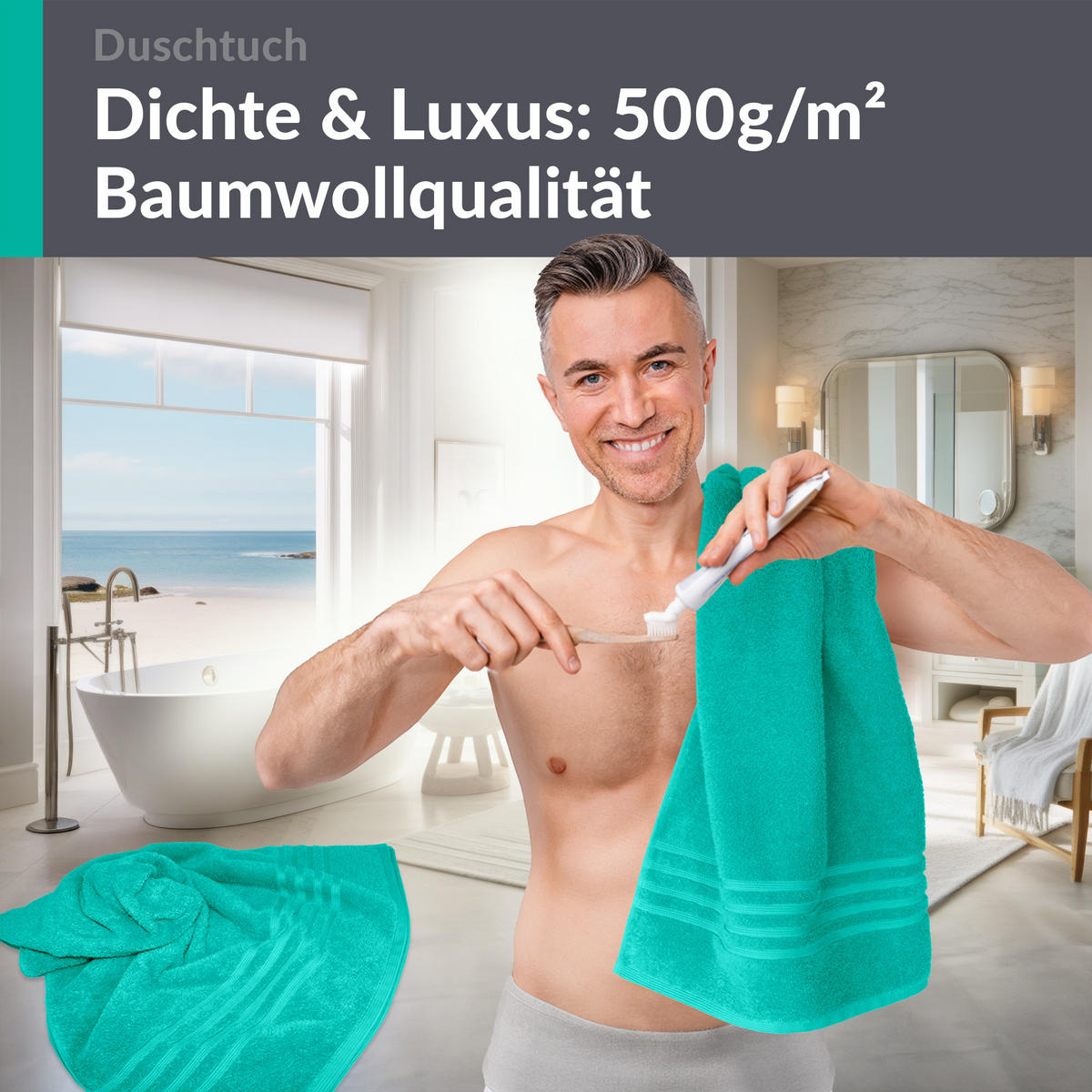 DUSCHTUCH London Meeres Türkis 2er Set 70x140 - Hellgrün, Textil (70/140cm) - Lashuma