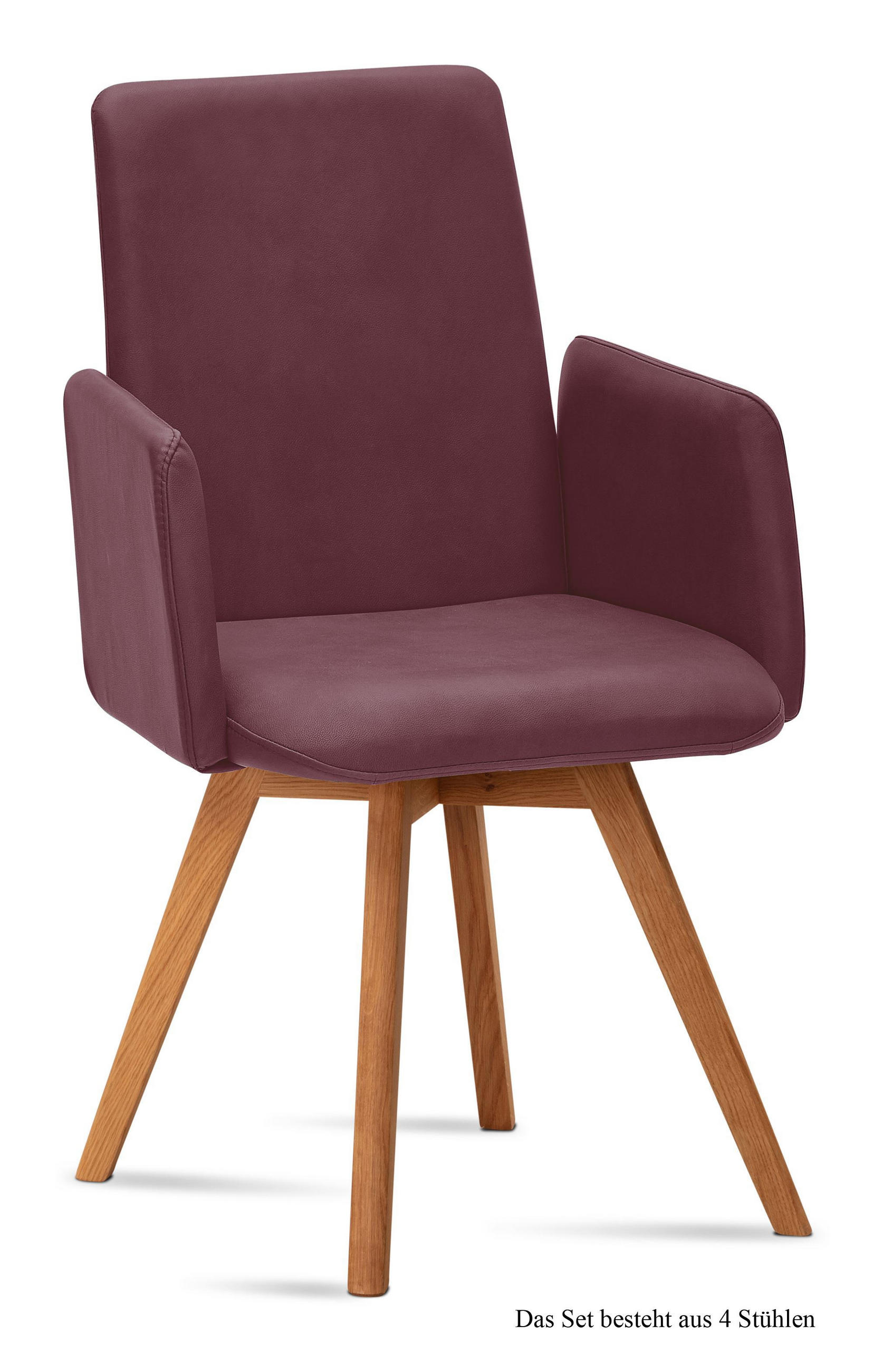 ARMLEHNSTUHL (4er-Set) Dilys 52x92x60 Eiche geölt/Marsala - Eichefarben/Brombeere, Kunststoff (60/92/52cm) - 58aufmkessel