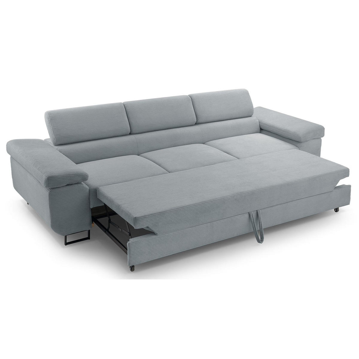 3-SITZER SOFA Capurso Hellgrau Cord - Hellgrau/Schwarz, Textil/Metall (274/90/98cm) - Selsey