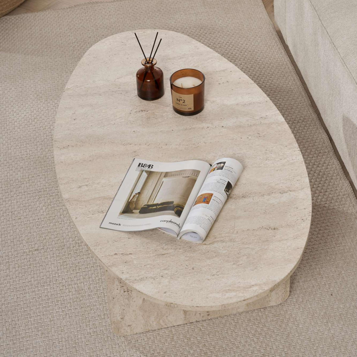 COUCHTISCH mit ovaler Platte L125 cm 65/120/40 cm - Beige, Holzwerkstoff (70/65/40cm) - Calicosy