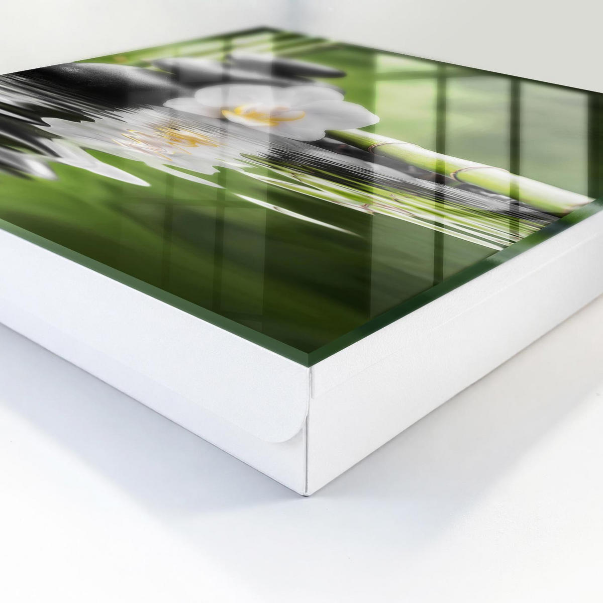 SCHLÜSSELBOX Weiß 30x30 cm – Türöffnung nach rechts - Zen-Orchidee - Grün, Metall (30/30/5cm) - TULUP